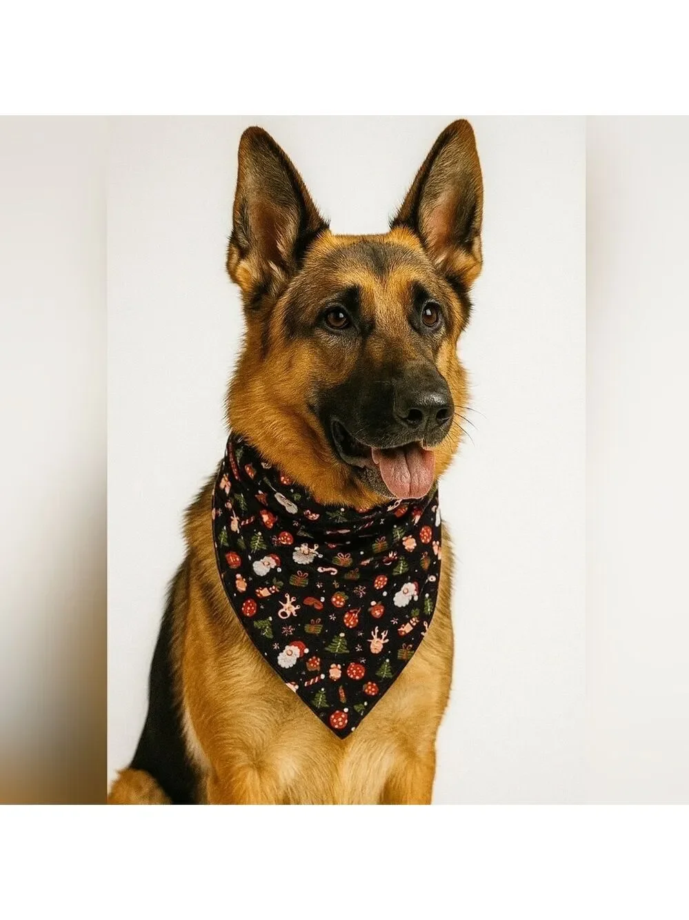 Upcycled Christmas Dog Bandana Tie up in the front blue background pets